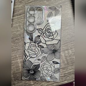 Floral Pattern Phone Case - Black and Silver For Samsung S24 Ultra